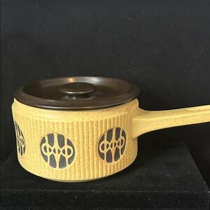 Vintage Danish Modern Stoneware Tan Ceramic Saucepan with Lid